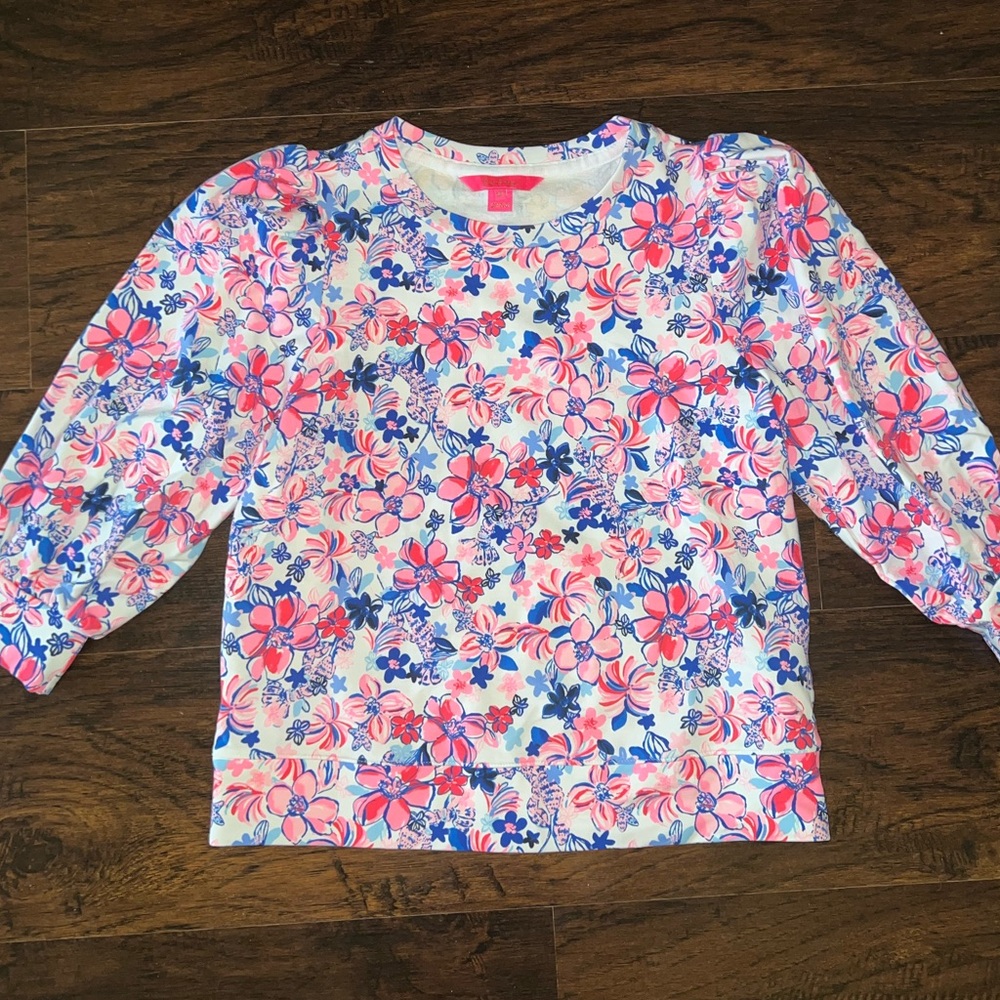 NWOT Lilly Pulitzer Corden Sweatshirt Party Like a Lobstar White Pink Floral XS